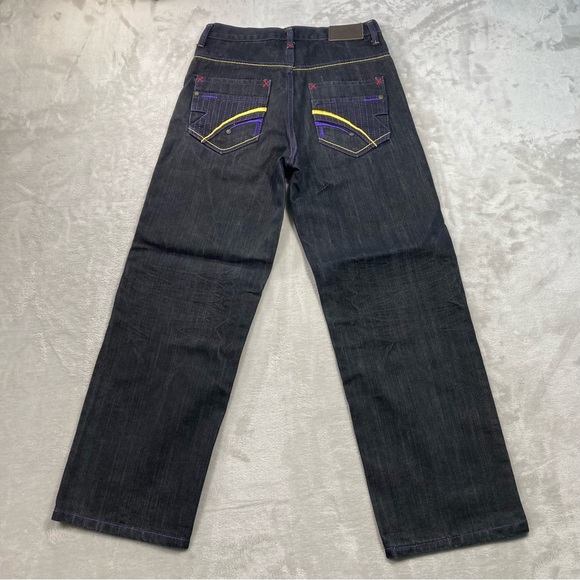 Attitude Gold Denim Jeans Women's 14 Purple Yellow Embroidered Purple Stitching - Picture 5 of 12